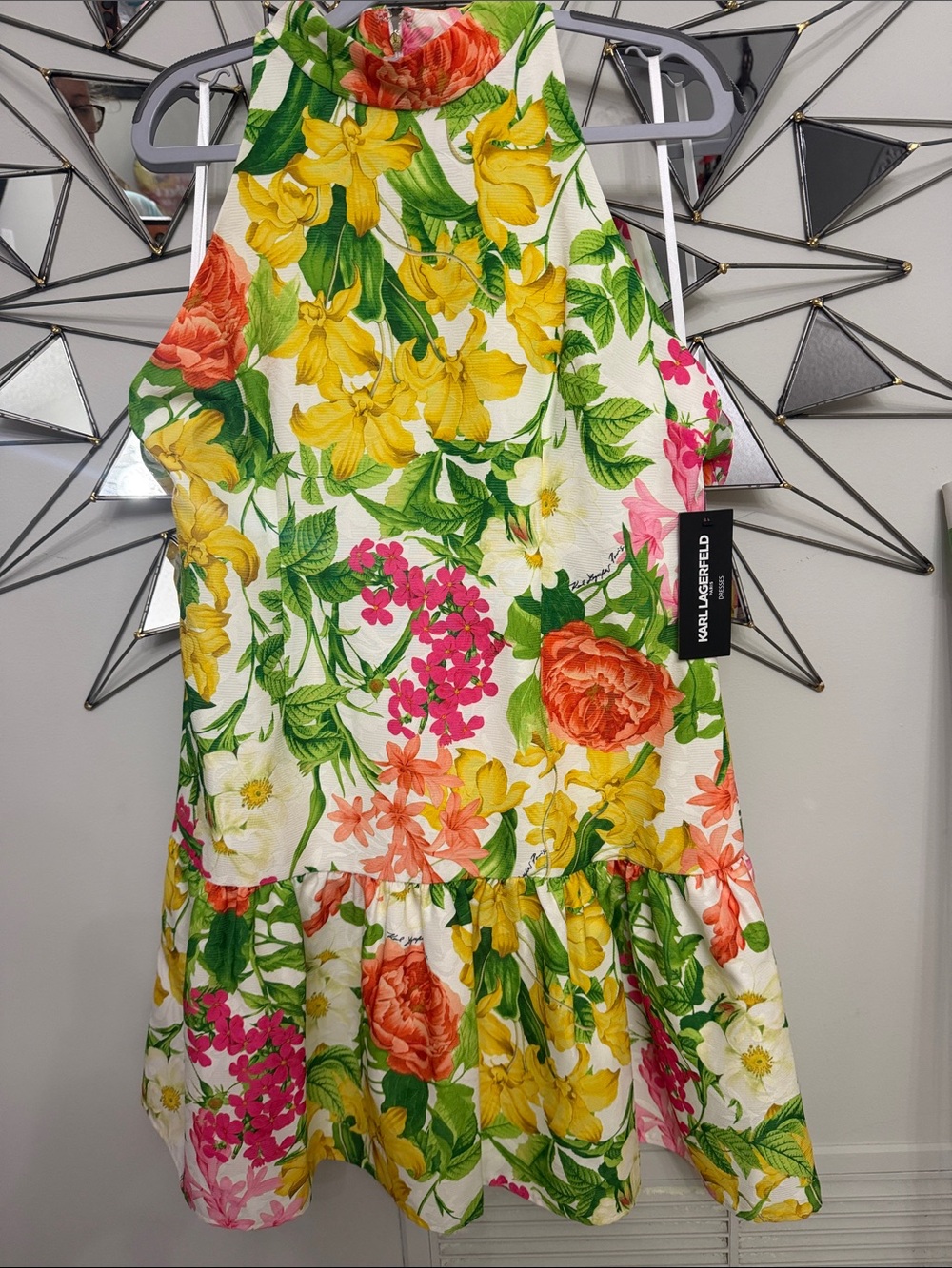 Karl Lagerfeld Floral Halter Mini Dress in White, Yellow, Pink, Green, Orange